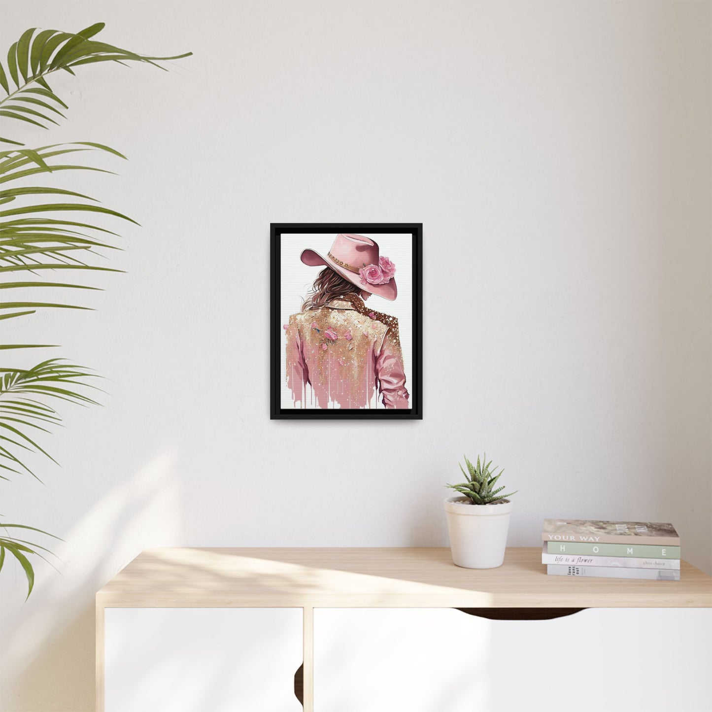 Western Chic Framed Canvas Art - Colorful Floral Cowboy Design