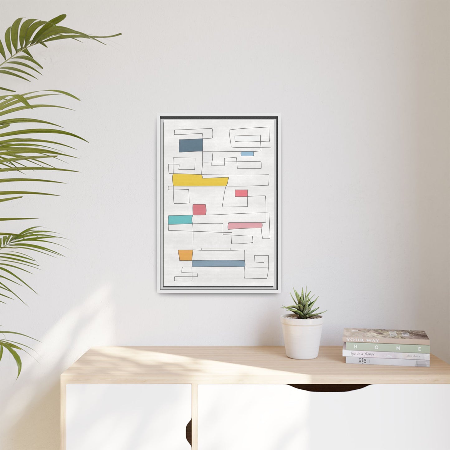 Abstract Line Art Framed Canvas - Modern Multi-Color Wall Decor