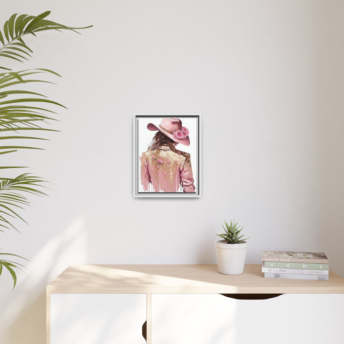 Western Chic Framed Canvas Art - Colorful Floral Cowboy Design