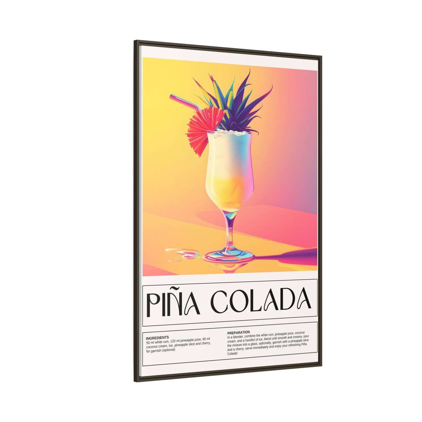 Piña Colada Art Print, Tropical Wall Decor, Summer Vibes Framed Canvas, Cocktail Lover Gift, Home Bar Decoration