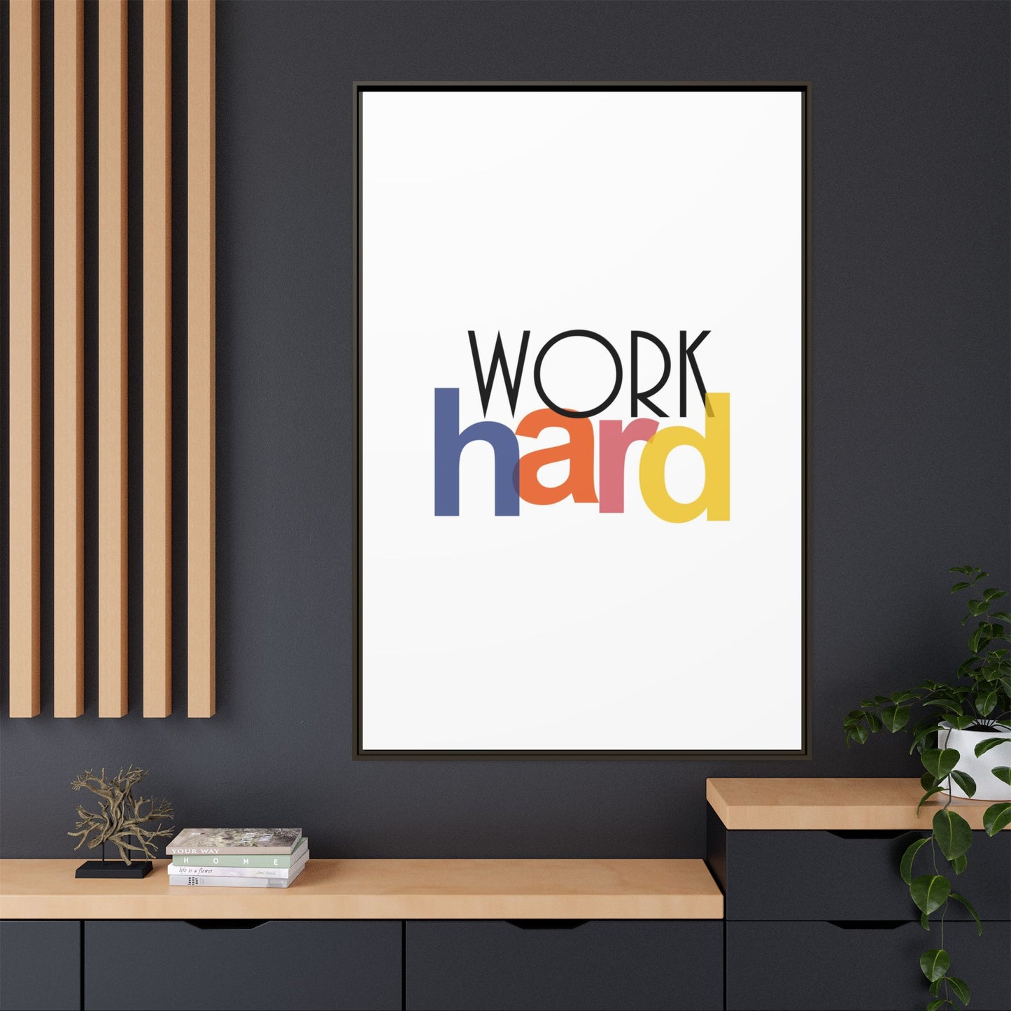 Framed Wall Art: Motivational 'WORK hard' Canvas Print | Office Decor, Gift for Student, Inspirational Wall Decor, Home Office Wall Art