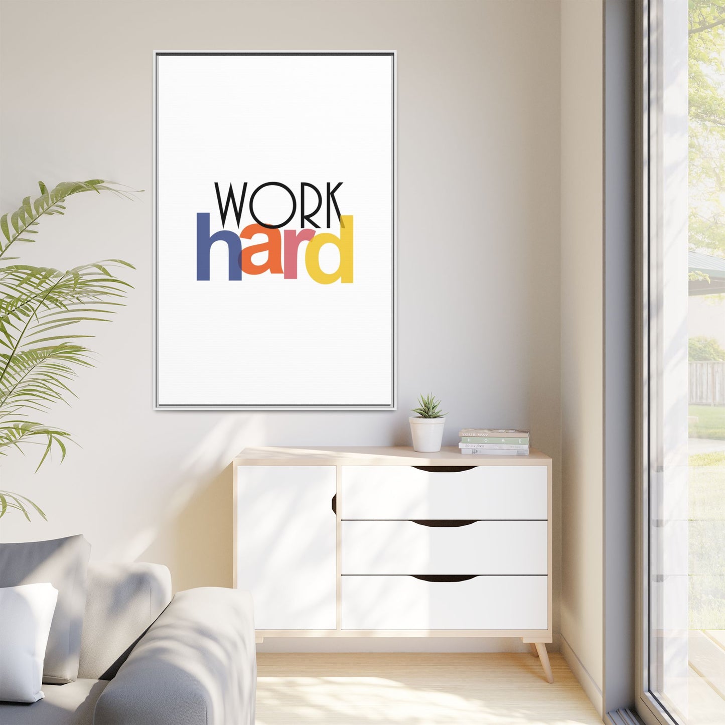 Framed Wall Art: Motivational 'WORK hard' Canvas Print | Office Decor, Gift for Student, Inspirational Wall Decor, Home Office Wall Art