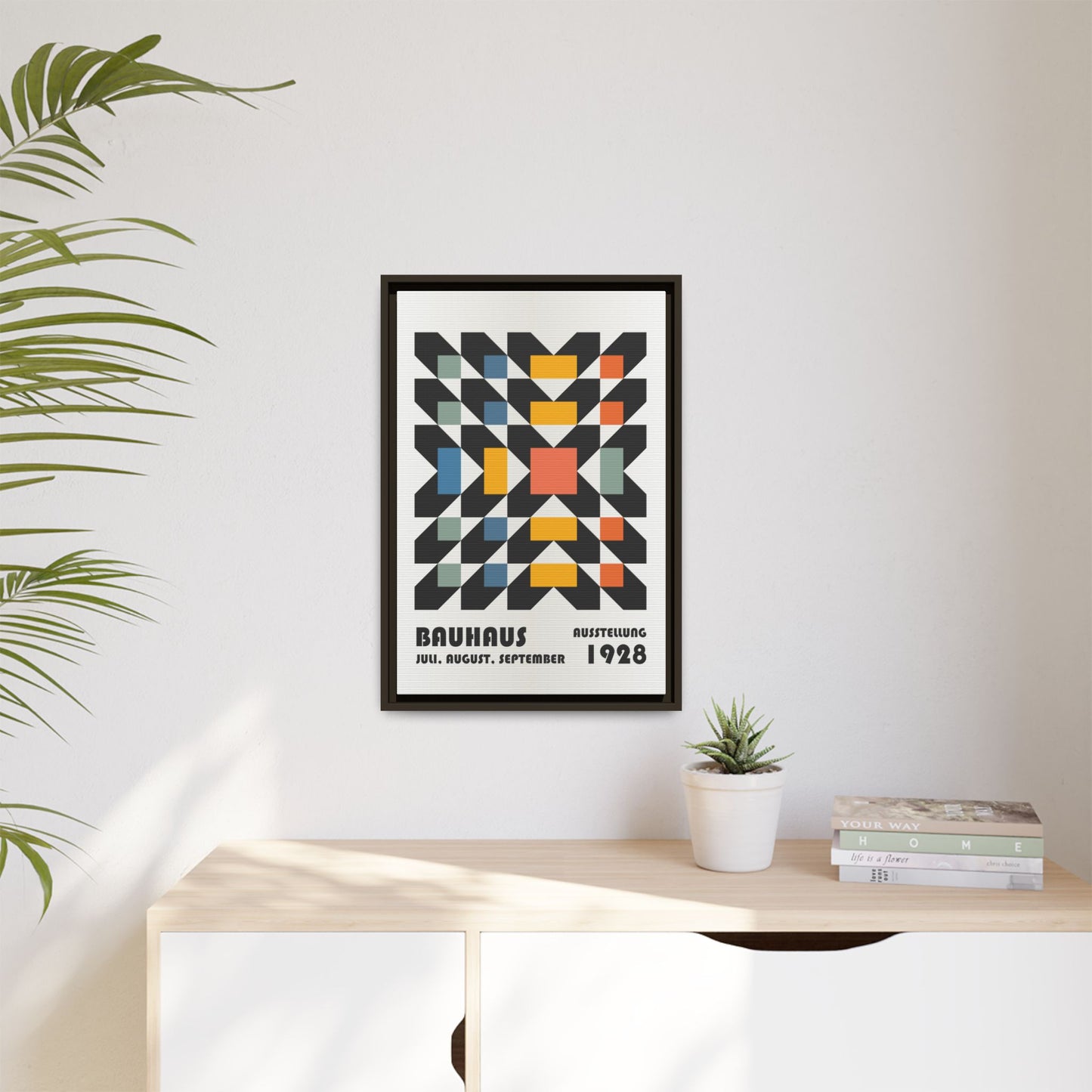 Bauhaus-Inspired Framed Canvas Art - Retro Multi-Color Wall Decor