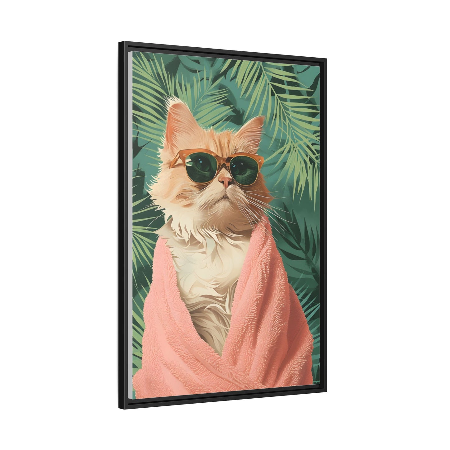 Framed Cat Art Print, Cool Cat Wall Decor, Tropical Vibe Home Decor, Fun Pet Lover Gift, Cute Animal Wall Art