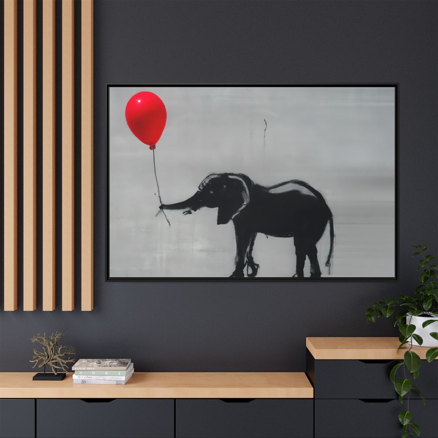 Framed Elephant Canvas Art - Playful Balloon Design