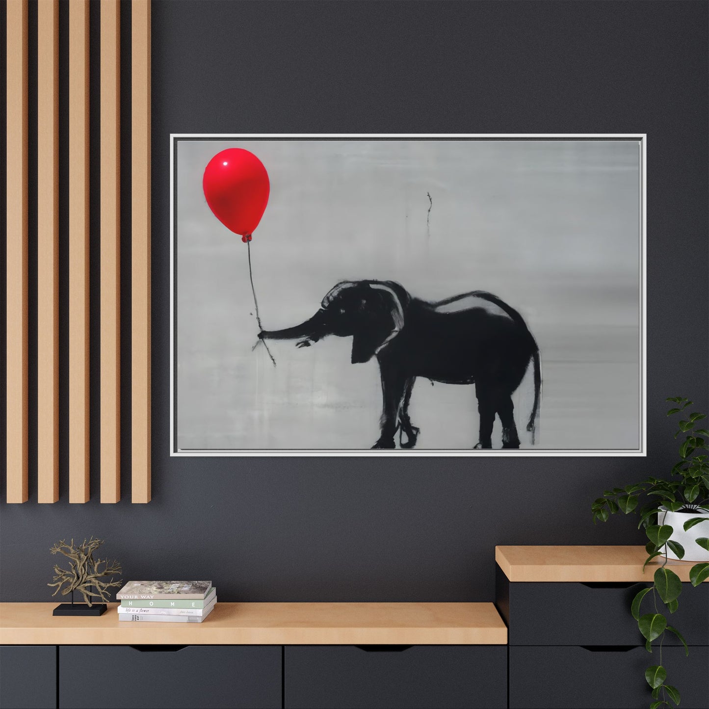 Framed Elephant Canvas Art - Playful Balloon Design