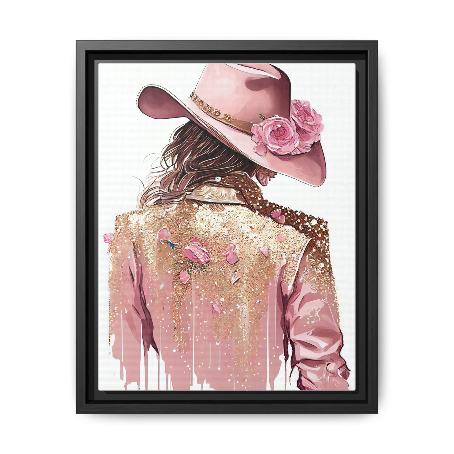 Western Chic Framed Canvas Art - Colorful Floral Cowboy Design