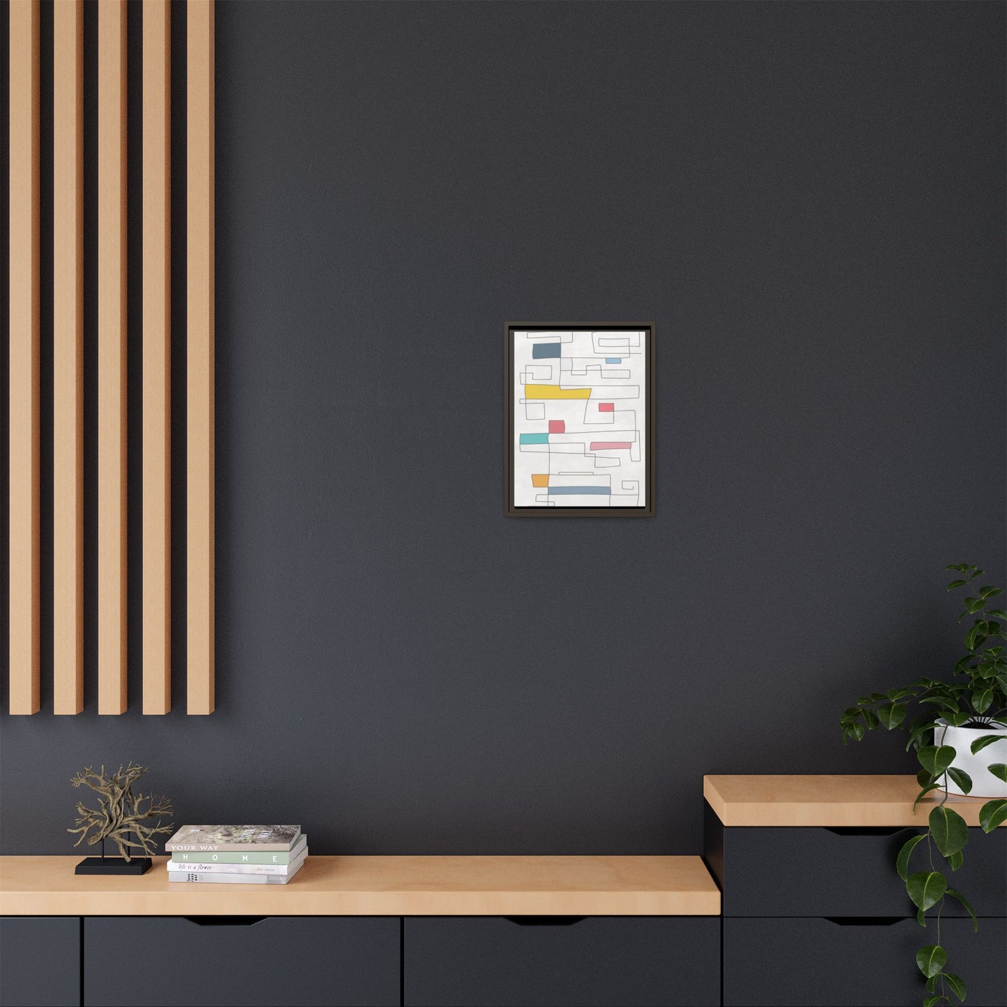 Abstract Line Art Framed Canvas - Modern Multi-Color Wall Decor
