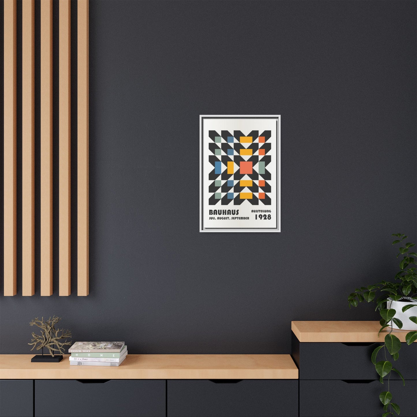 Bauhaus-Inspired Framed Canvas Art - Retro Multi-Color Wall Decor