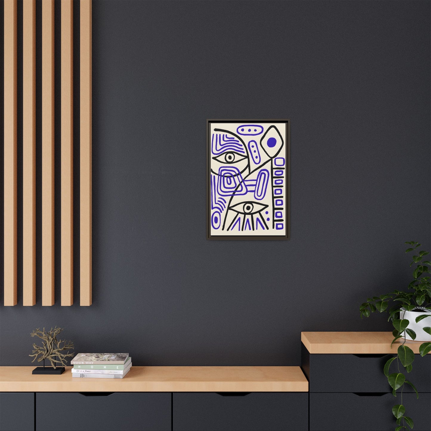 Abstract Line Art Canvas Print - Modern Black and Purple Framed Artwork