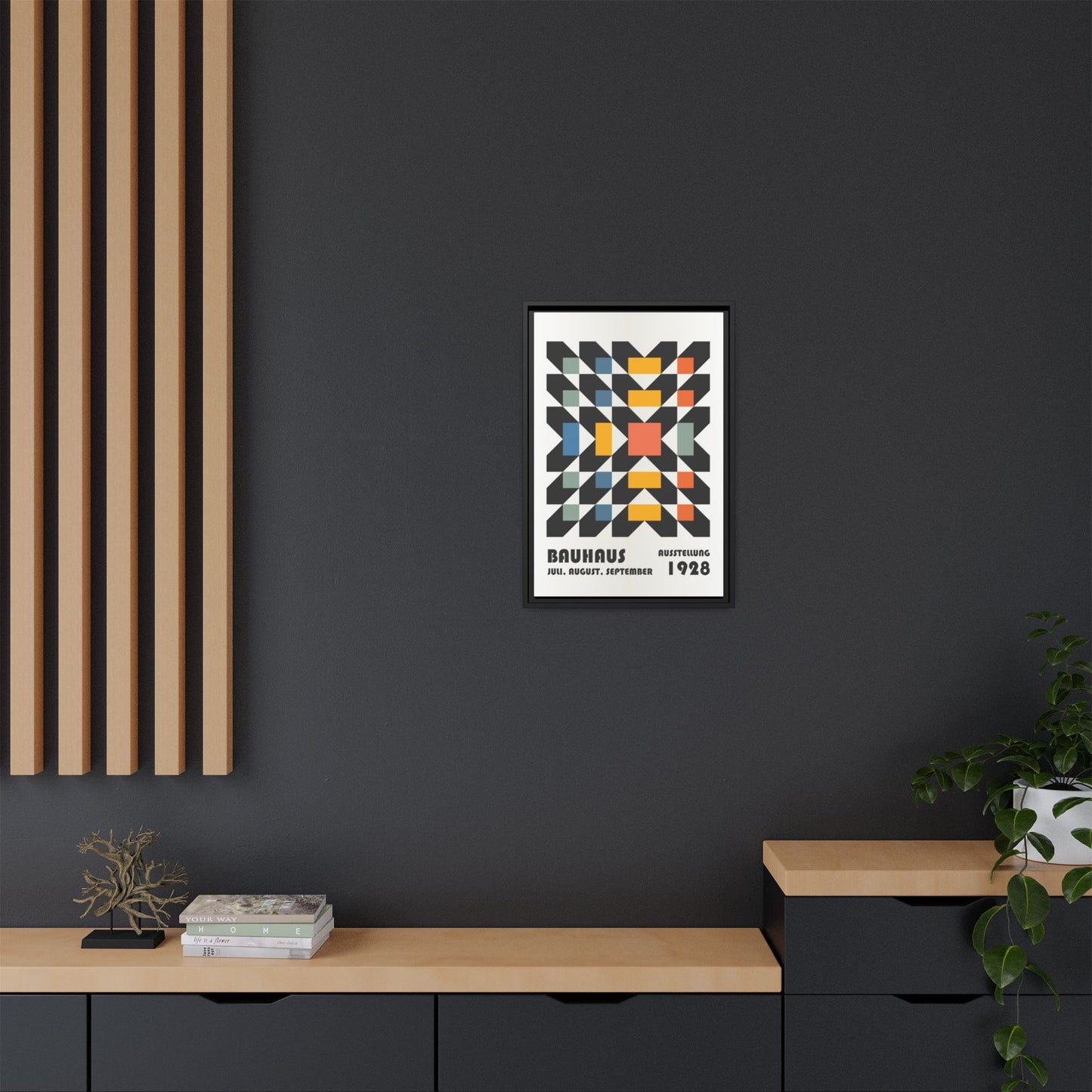 Bauhaus-Inspired Framed Canvas Art - Retro Multi-Color Wall Decor