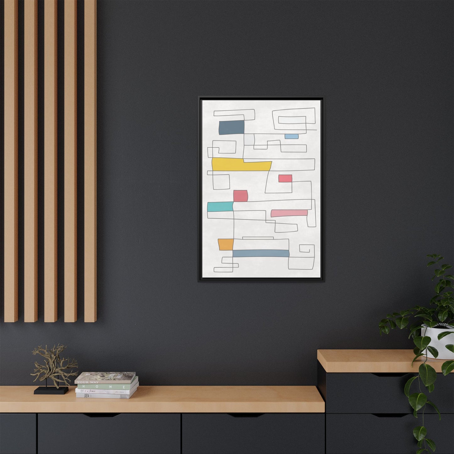 Abstract Line Art Framed Canvas - Modern Multi-Color Wall Decor