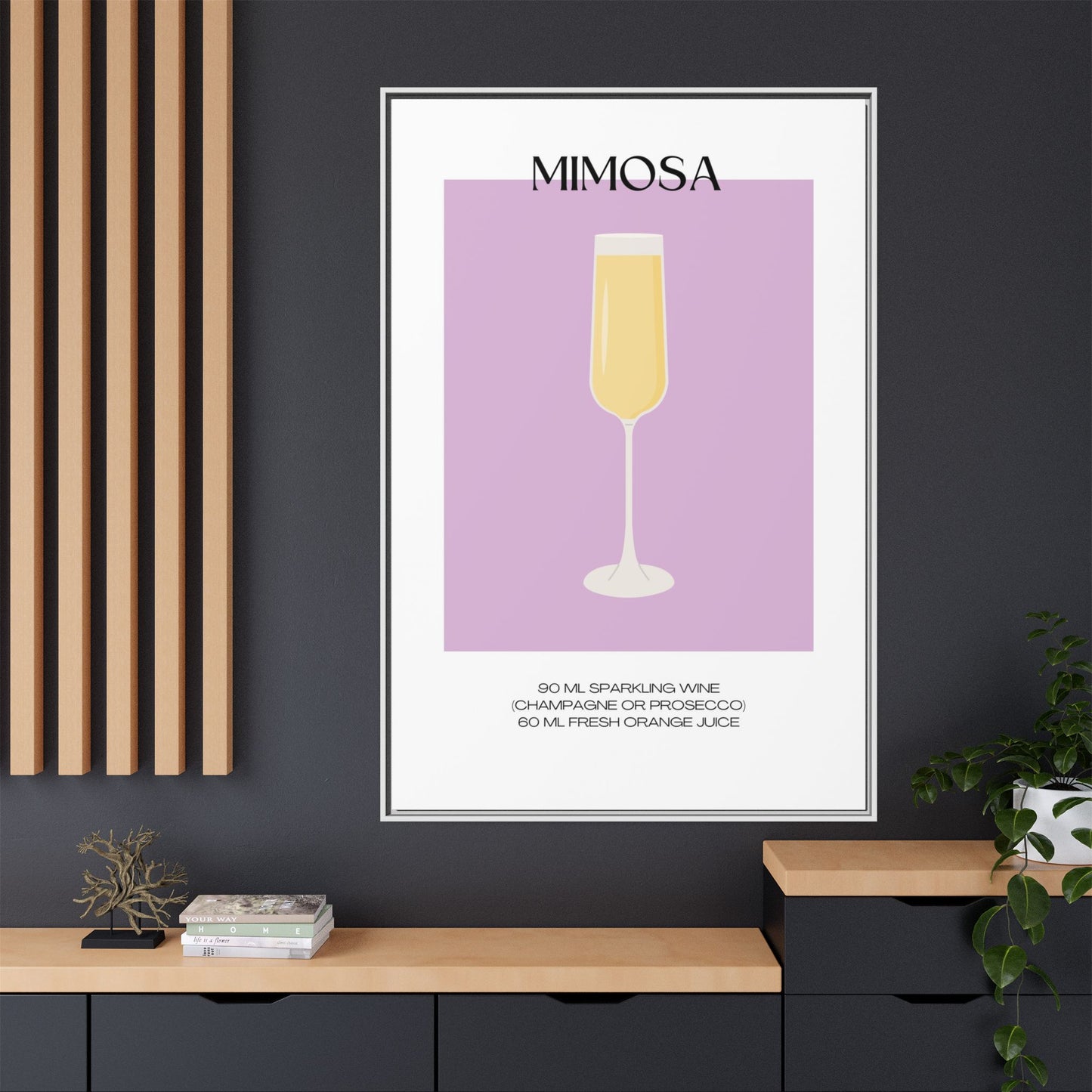 Mimosa Recipe Canvas Wall Art, Framed Home Decor, Kitchen Wall Art, Brunch Decoration, Gift for Foodies, Modern Art Print