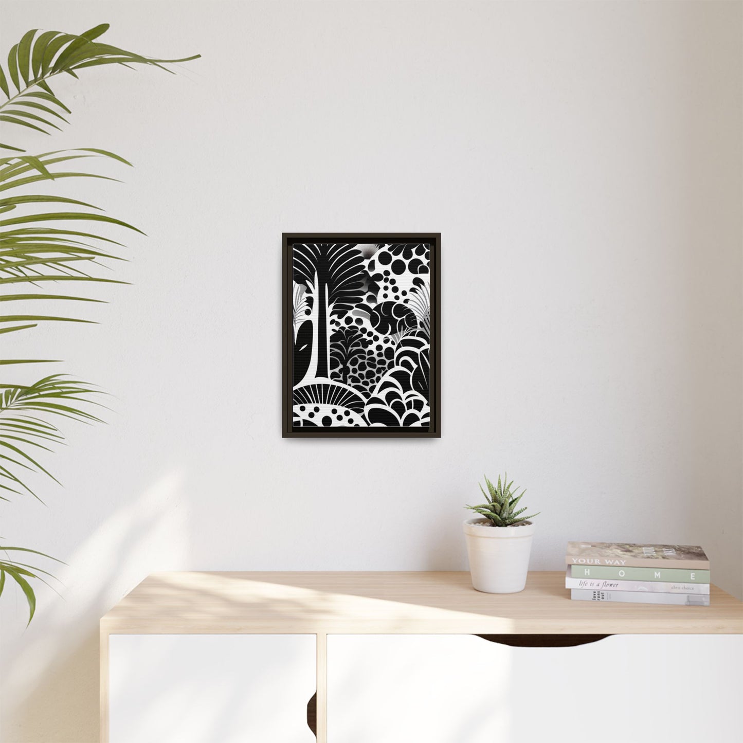 Black and White Framed Art Print, Modern Wall Décor, Minimalist Home Decoration, Botanical Canvas Artwork, Gift for Art Lovers