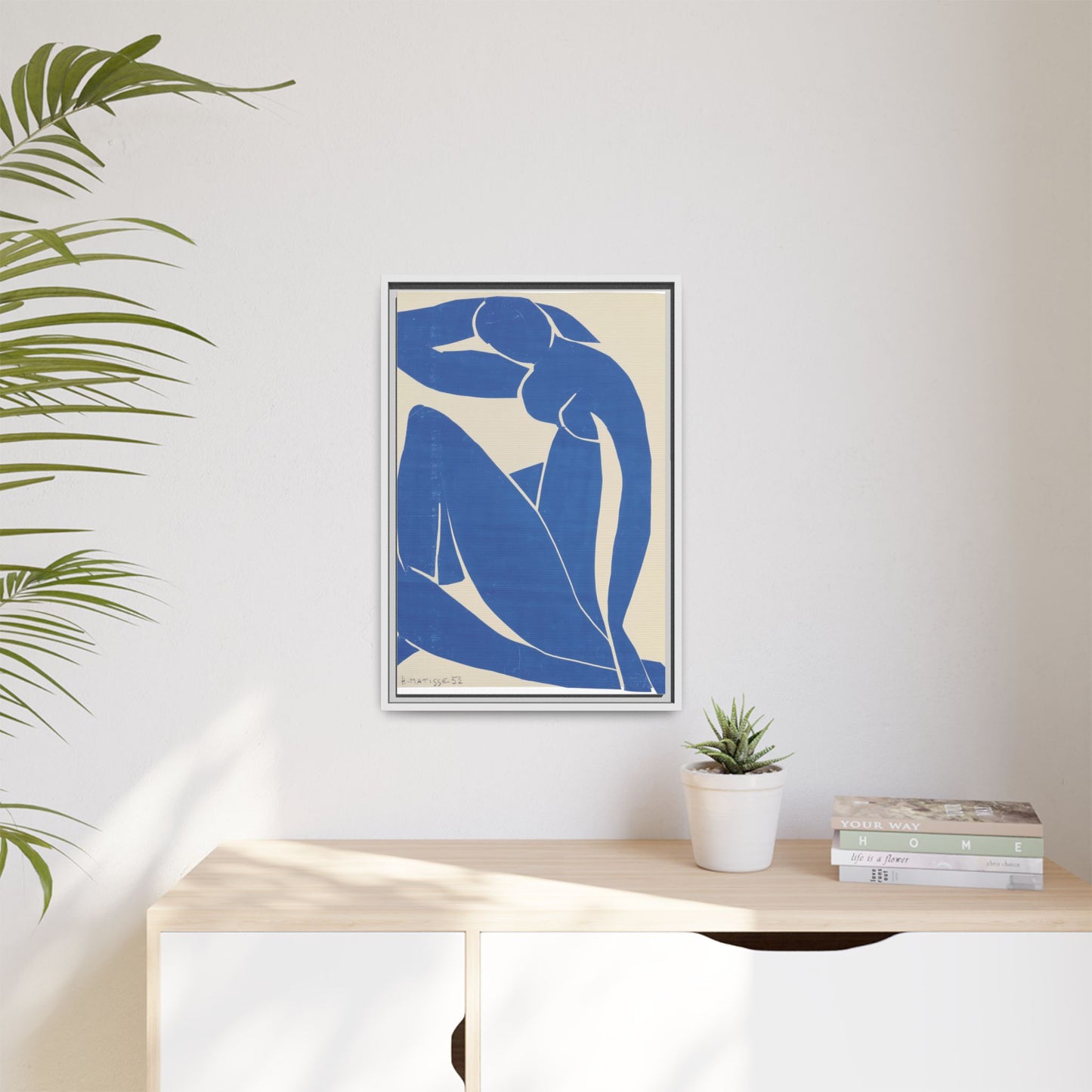 Contemporary Framed Canvas Art - Blue Abstract Figure, Modern Home Decor, Gift for Art Lovers, Stylish Wall Art, Feminine Vibe