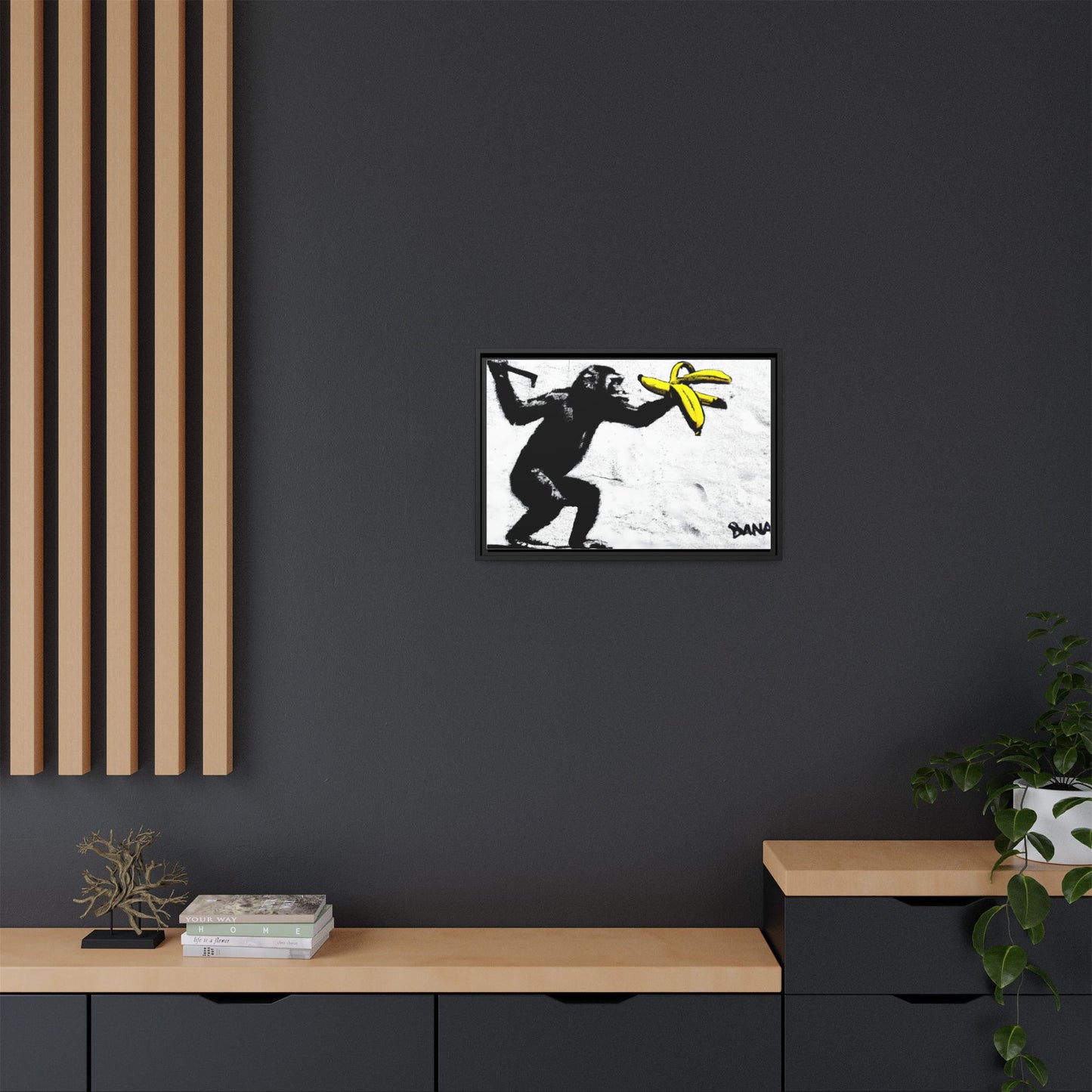 Framed Canvas Art - Playful Monkey with Bananas | Whimsical Wall Decor for Home & Office
