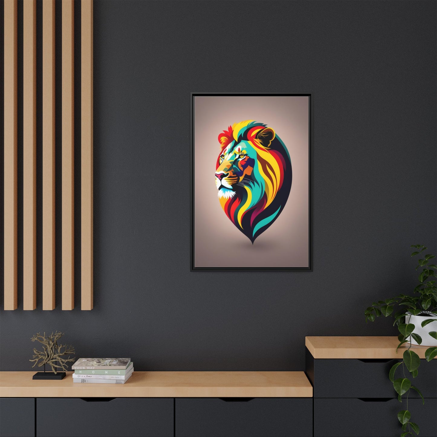 Vibrant Lion Canvas Wall Art, Framed Art Print, Colorful Animal Decor, Living Room Art, Unique Gift Idea