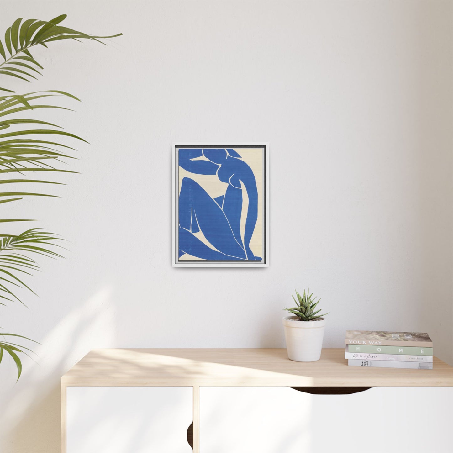 Contemporary Framed Canvas Art - Blue Abstract Figure, Modern Home Decor, Gift for Art Lovers, Stylish Wall Art, Feminine Vibe