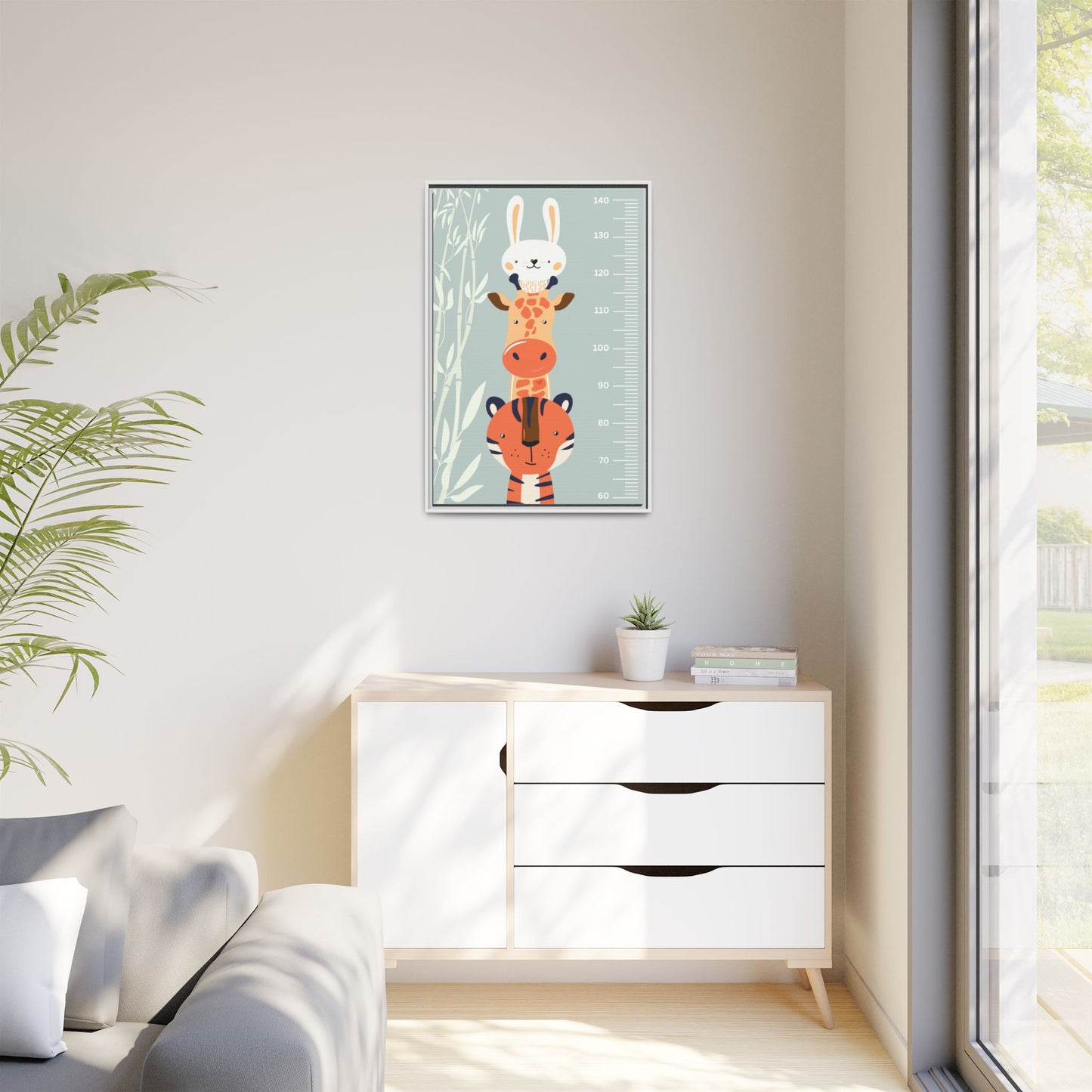 Cute Animal Growth Chart Wall Art, Framed Canvas, Kids Room Decor, Jungle Theme, Baby Shower Gift, Nursery Decoration