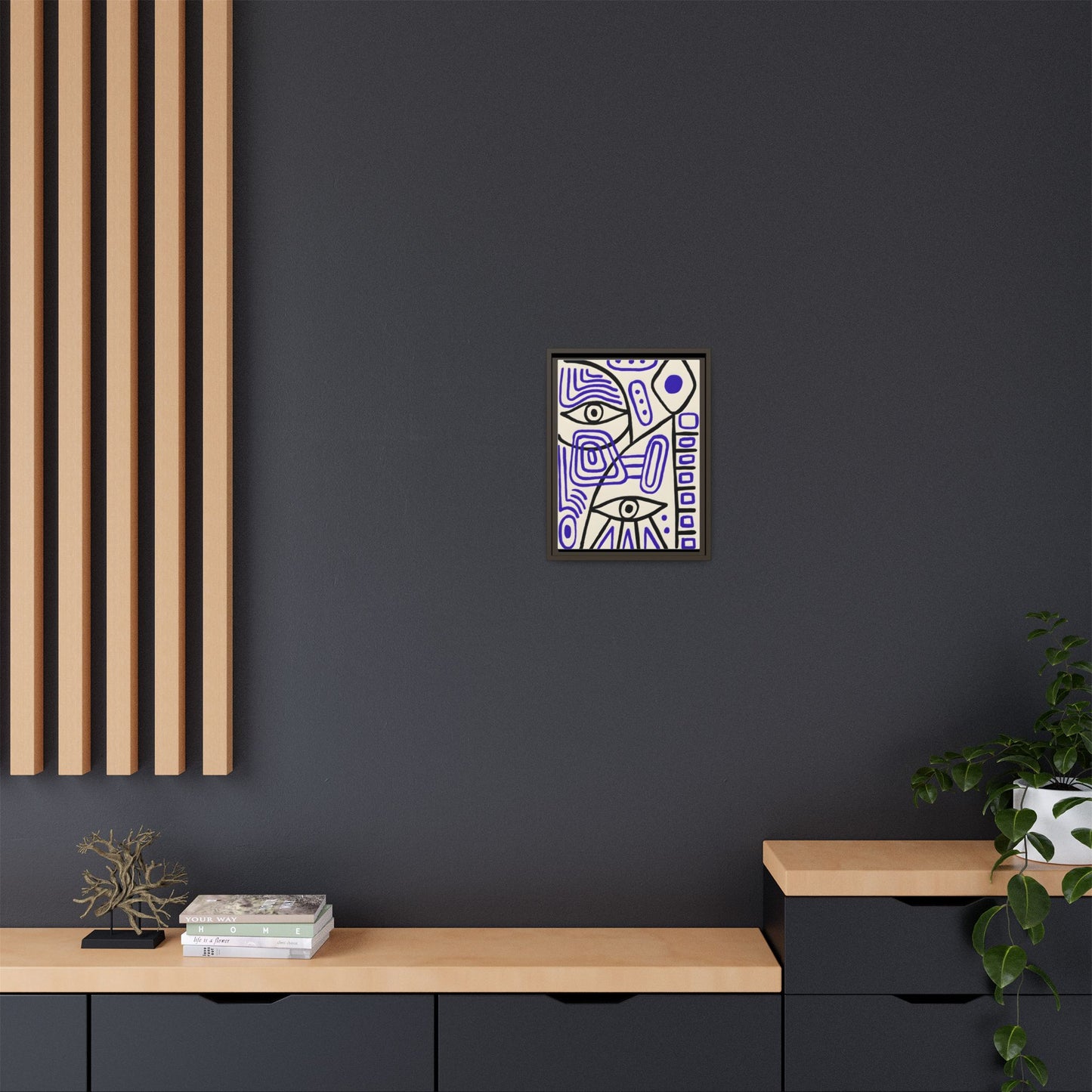 Abstract Line Art Canvas Print - Modern Black and Purple Framed Artwork