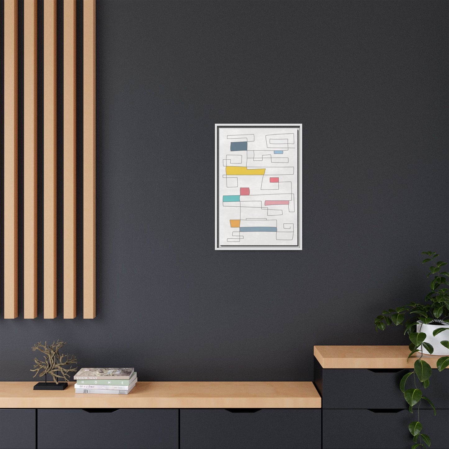 Abstract Line Art Framed Canvas - Modern Multi-Color Wall Decor