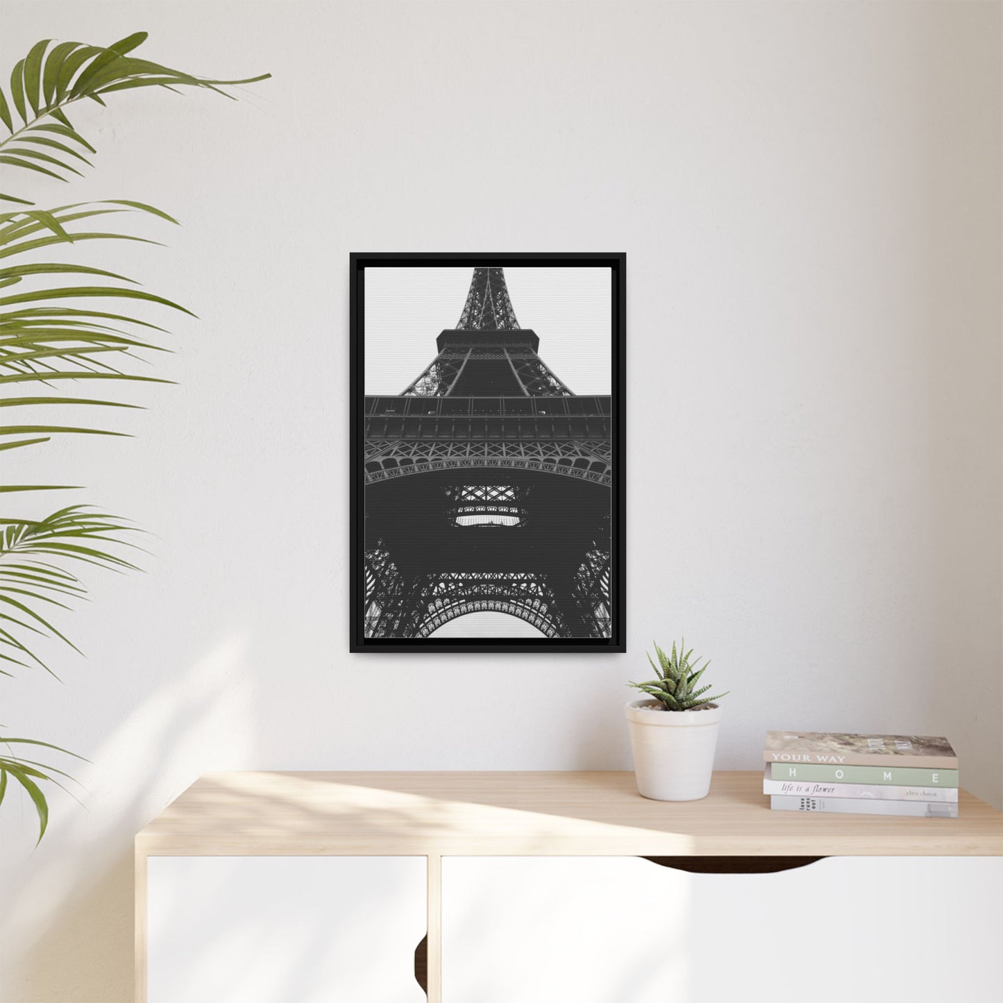 Eiffel Tower Matte Canvas Wall Art - Framed Black and White Decor