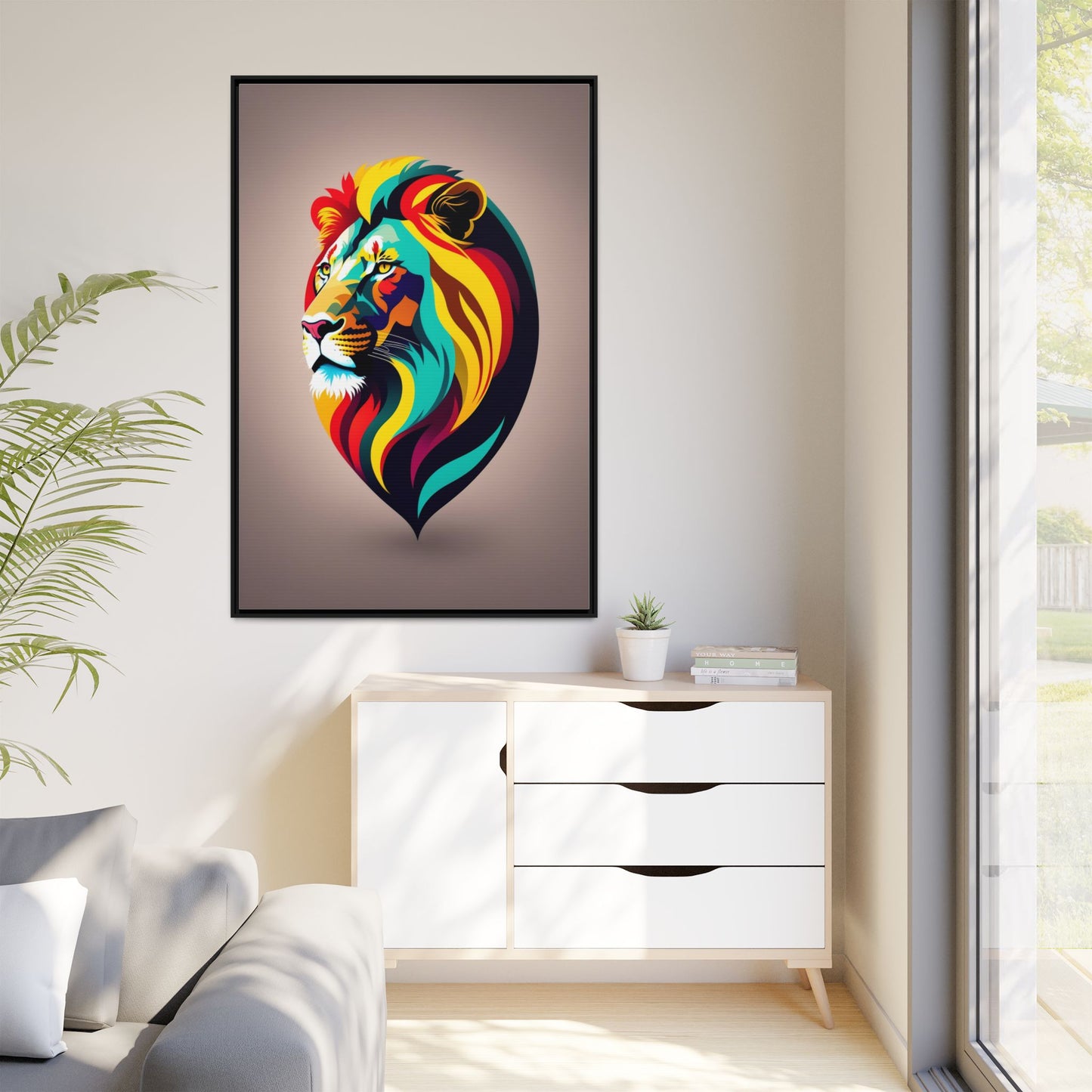 Vibrant Lion Canvas Wall Art, Framed Art Print, Colorful Animal Decor, Living Room Art, Unique Gift Idea
