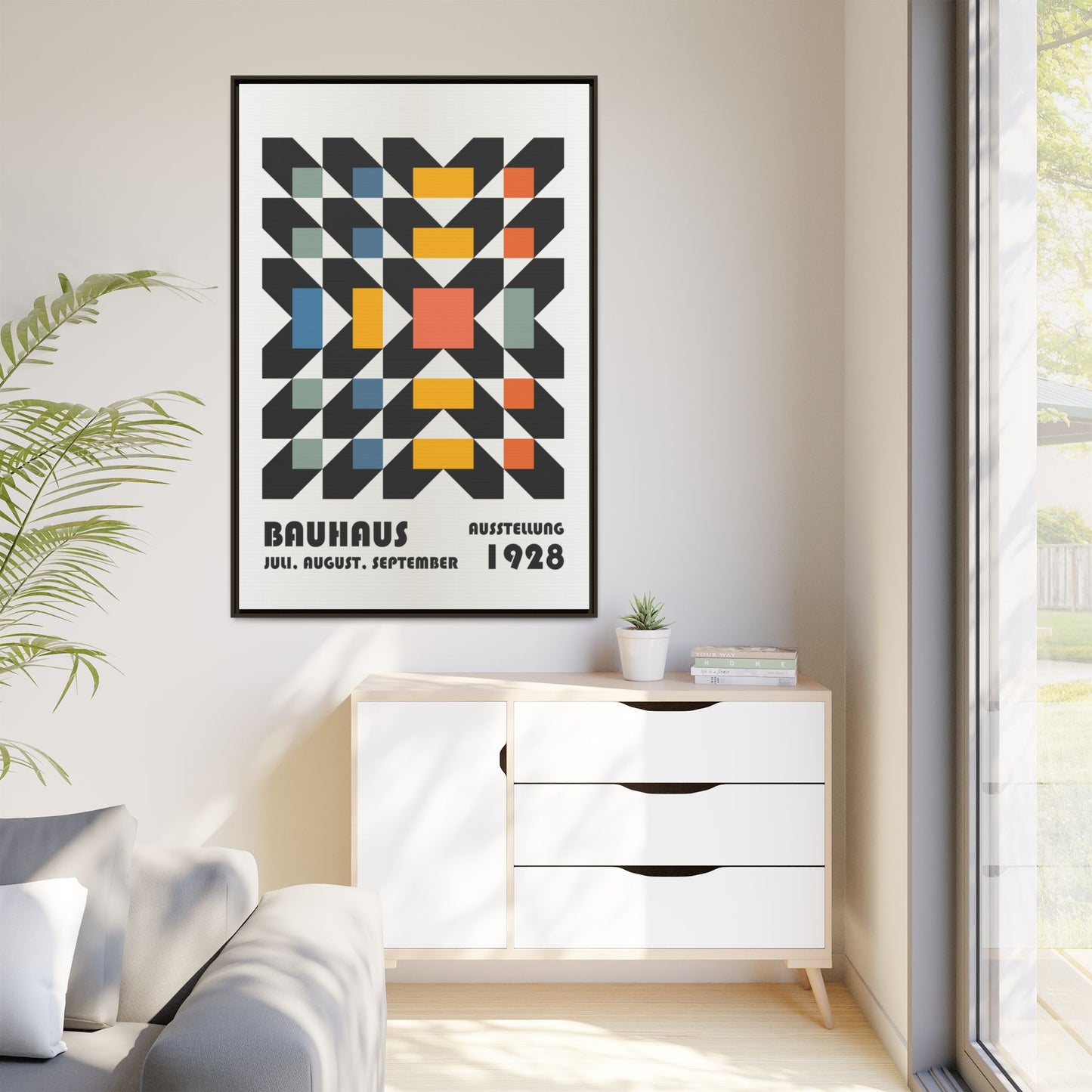 Bauhaus-Inspired Framed Canvas Art - Retro Multi-Color Wall Decor