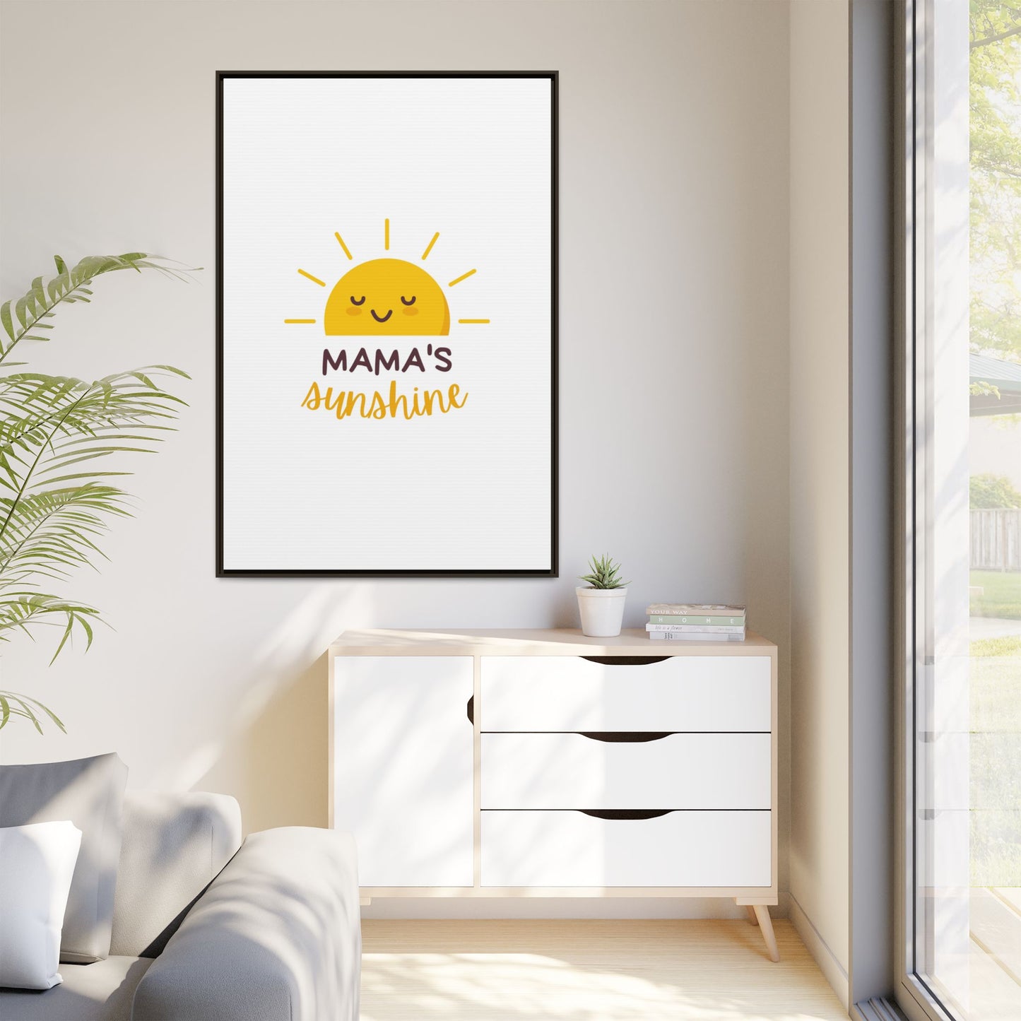 Framed Canvas Art Print, Cheerful Sun Decor for Mother's Day, Kids Room Wall Art, Positive Vibes Poster, Gift for Moms