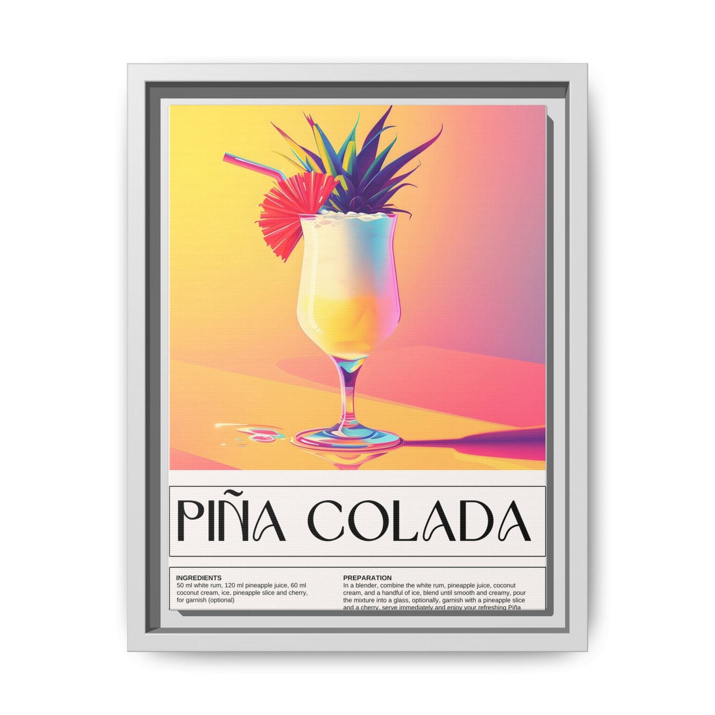 Piña Colada Art Print, Tropical Wall Decor, Summer Vibes Framed Canvas, Cocktail Lover Gift, Home Bar Decoration