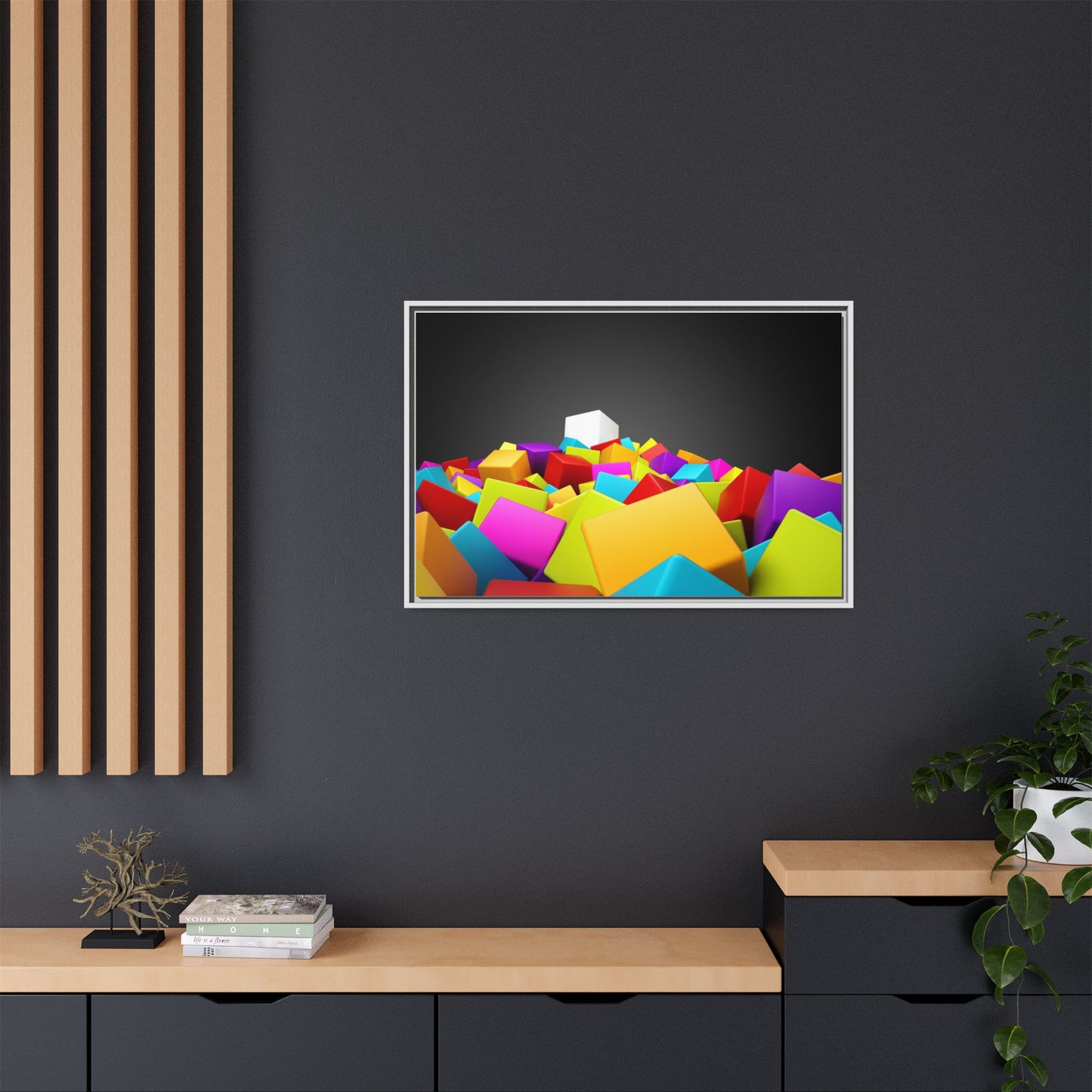 Vibrant Multi-Color Framed Canvas Art - Modern Geometric Decor