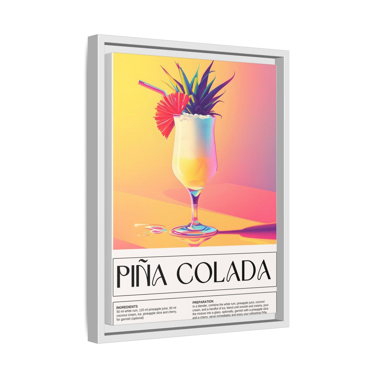 Piña Colada Art Print, Tropical Wall Decor, Summer Vibes Framed Canvas, Cocktail Lover Gift, Home Bar Decoration