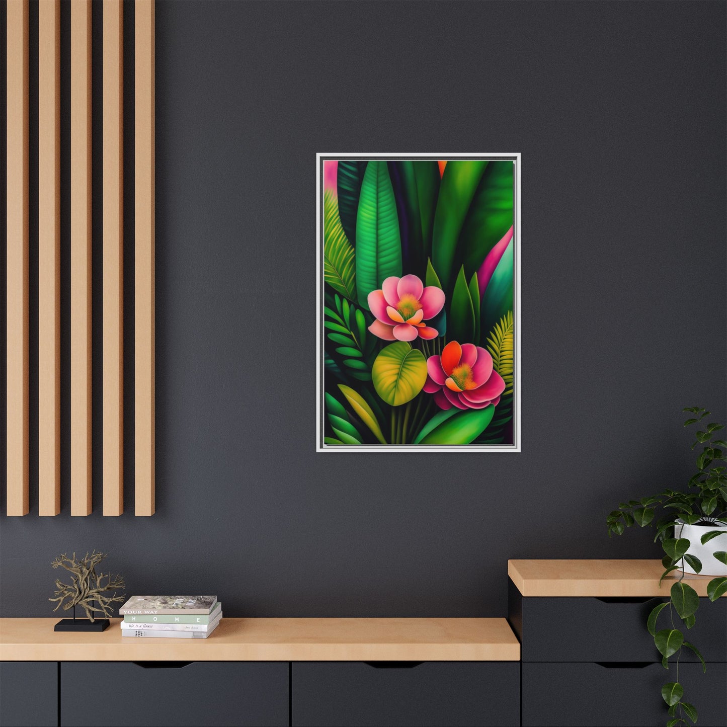 Vibrant Floral Wall Art, Framed Canvas Print, Tropical Decor, Bright Home Aesthetic, Gift for Nature Lovers, Botanical Artwork