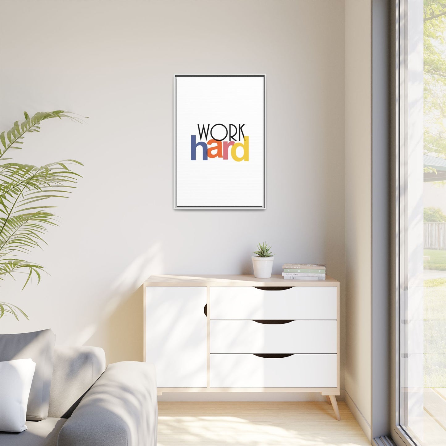 Framed Wall Art: Motivational 'WORK hard' Canvas Print | Office Decor, Gift for Student, Inspirational Wall Decor, Home Office Wall Art