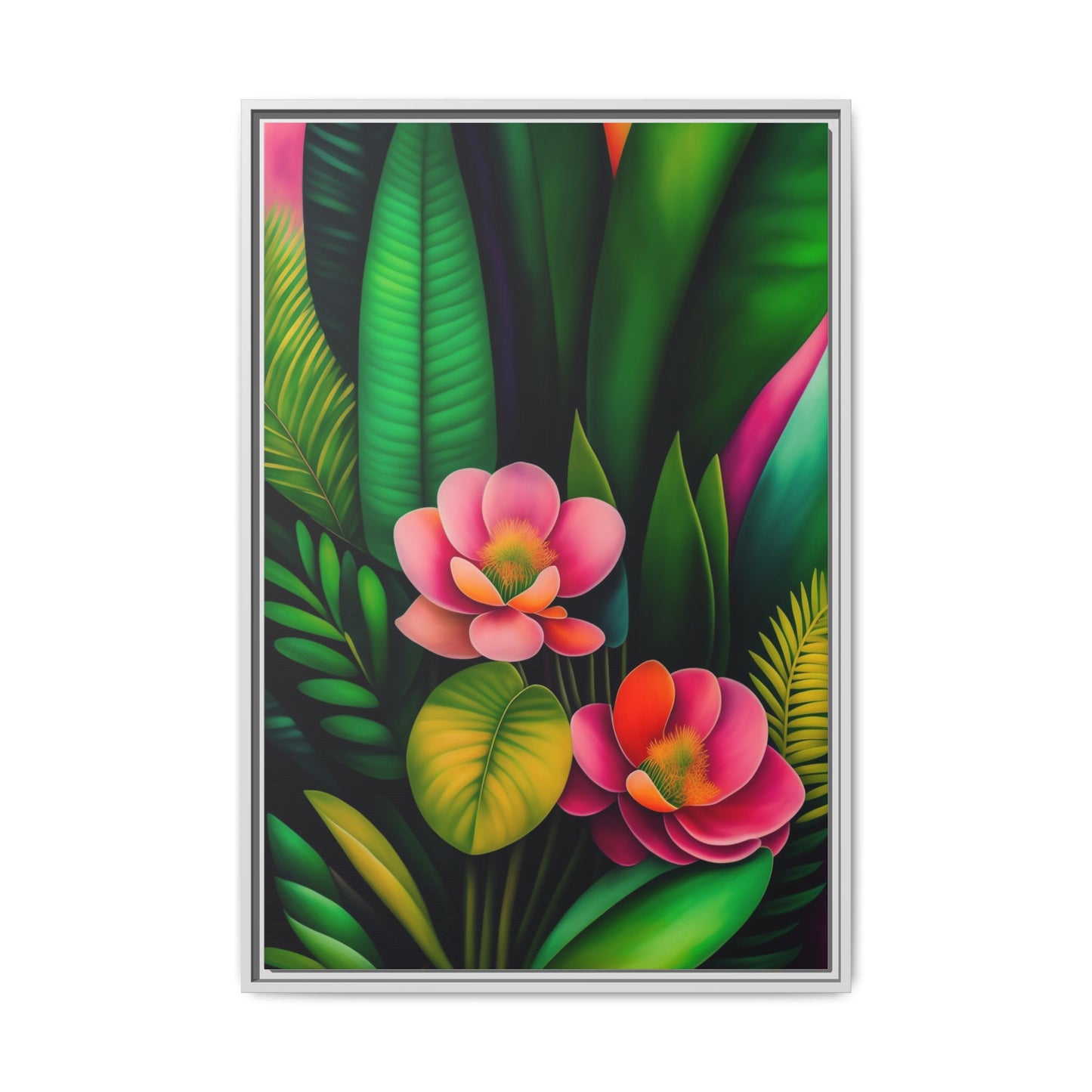 Vibrant Floral Wall Art, Framed Canvas Print, Tropical Decor, Bright Home Aesthetic, Gift for Nature Lovers, Botanical Artwork