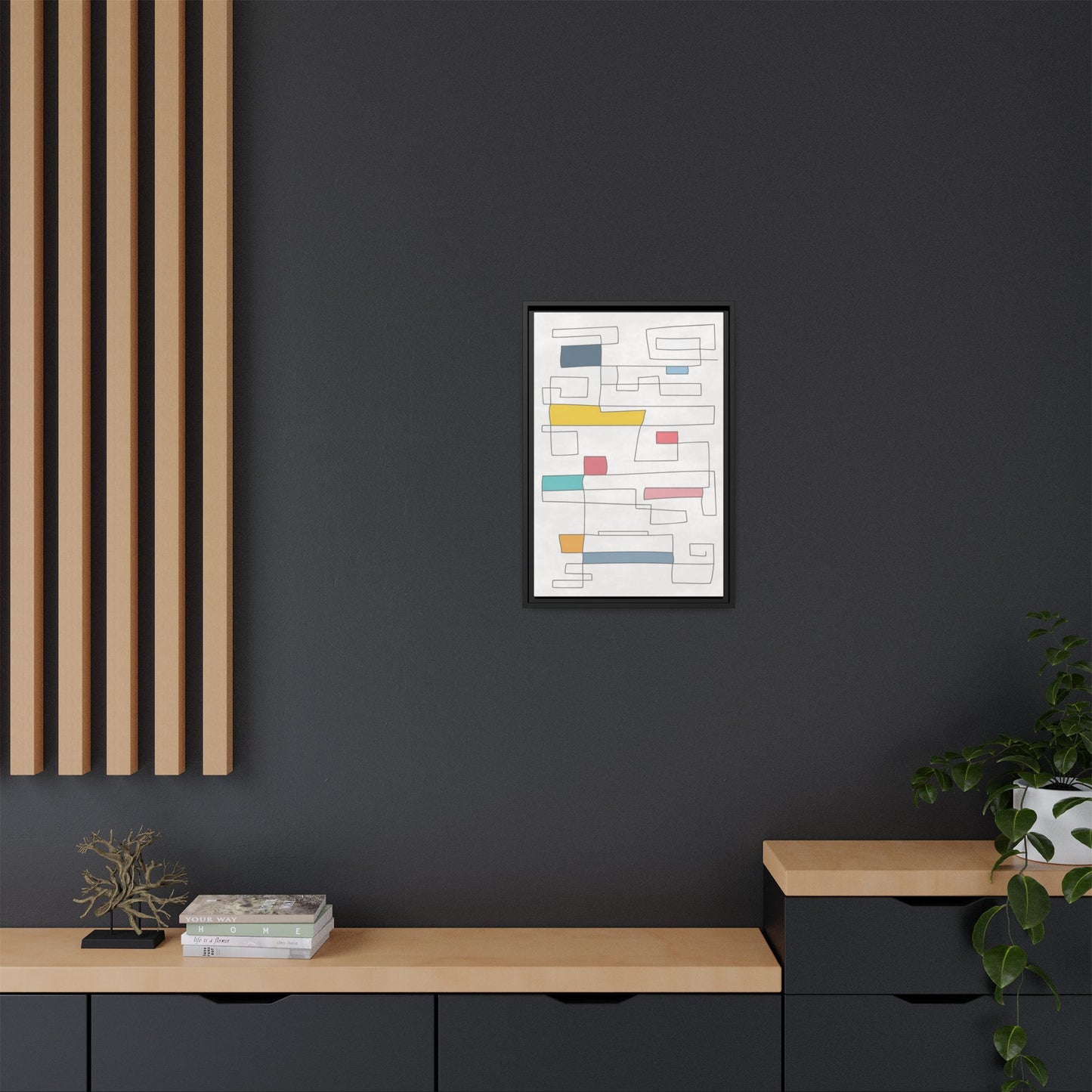 Abstract Line Art Framed Canvas - Modern Multi-Color Wall Decor