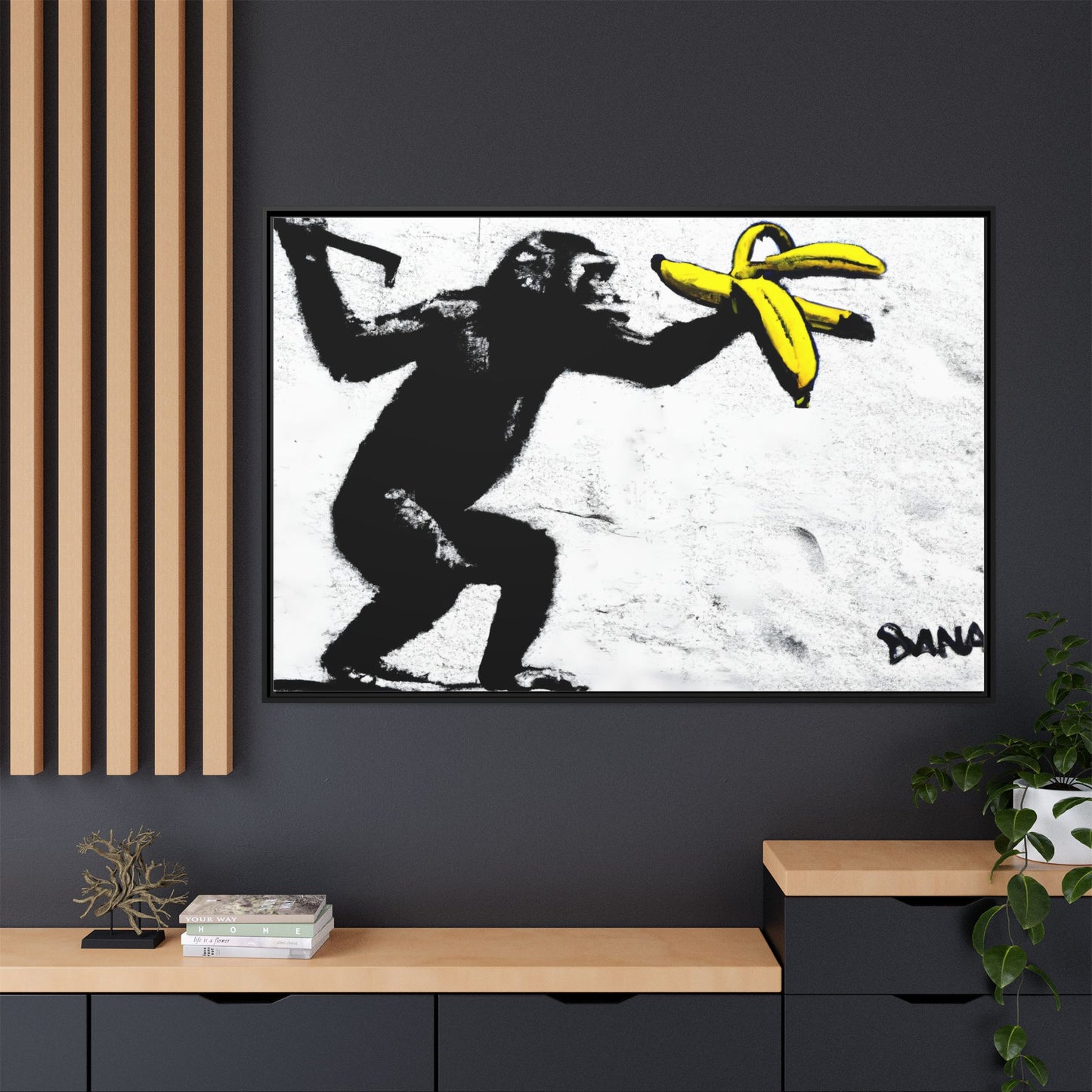 Framed Canvas Art - Playful Monkey with Bananas | Whimsical Wall Decor for Home & Office