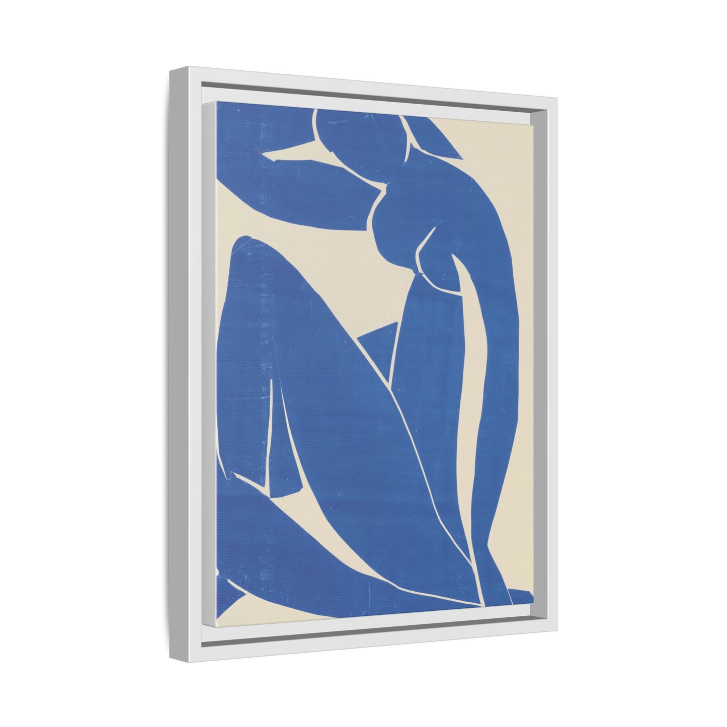 Contemporary Framed Canvas Art - Blue Abstract Figure, Modern Home Decor, Gift for Art Lovers, Stylish Wall Art, Feminine Vibe