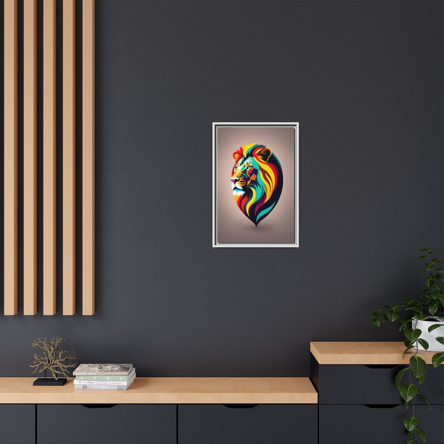 Vibrant Lion Canvas Wall Art, Framed Art Print, Colorful Animal Decor, Living Room Art, Unique Gift Idea