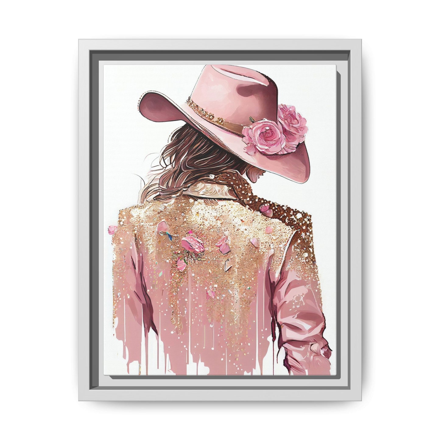Western Chic Framed Canvas Art - Colorful Floral Cowboy Design