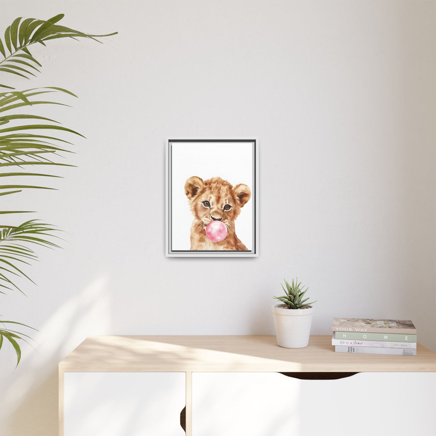 Adorable Lion Cub Canvas Art, Cute Nursery Decor, Framed Wall Art, Baby Shower Gift, Kids Room Decoration, Wild Animal Print