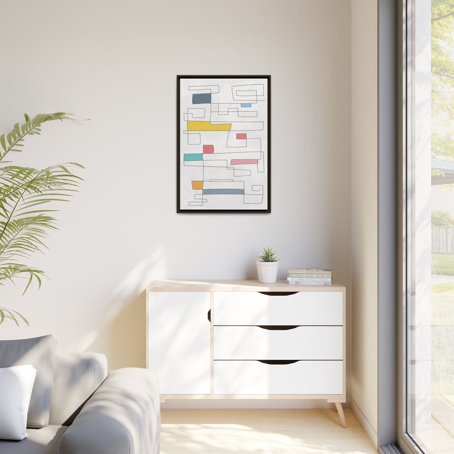Abstract Line Art Framed Canvas - Modern Multi-Color Wall Decor