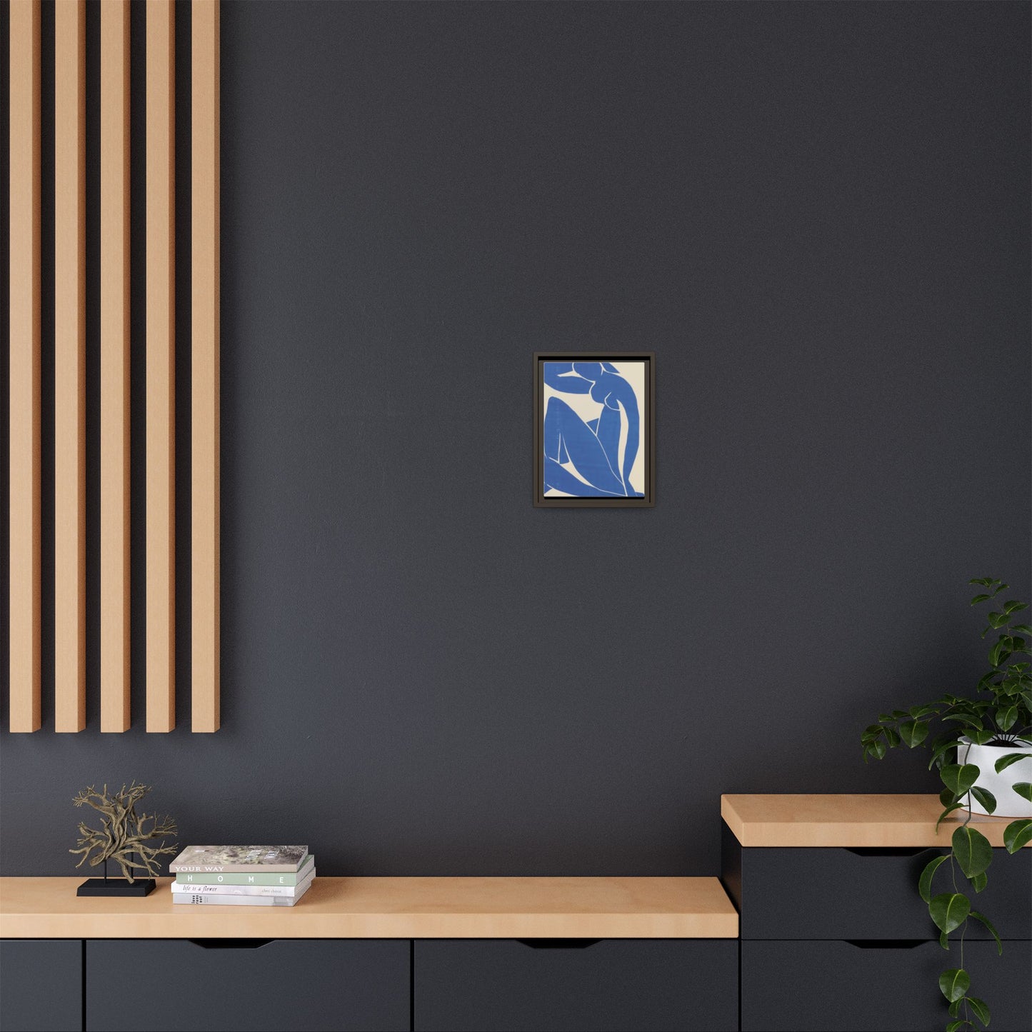 Contemporary Framed Canvas Art - Blue Abstract Figure, Modern Home Decor, Gift for Art Lovers, Stylish Wall Art, Feminine Vibe