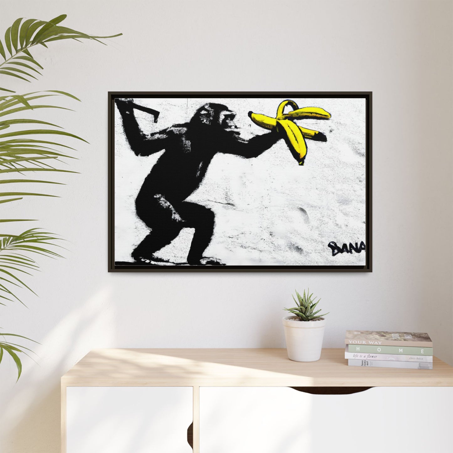 Framed Canvas Art - Playful Monkey with Bananas | Whimsical Wall Decor for Home & Office