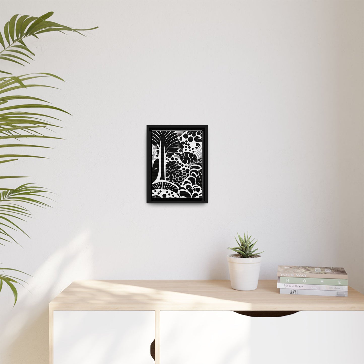 Black and White Framed Art Print, Modern Wall Décor, Minimalist Home Decoration, Botanical Canvas Artwork, Gift for Art Lovers