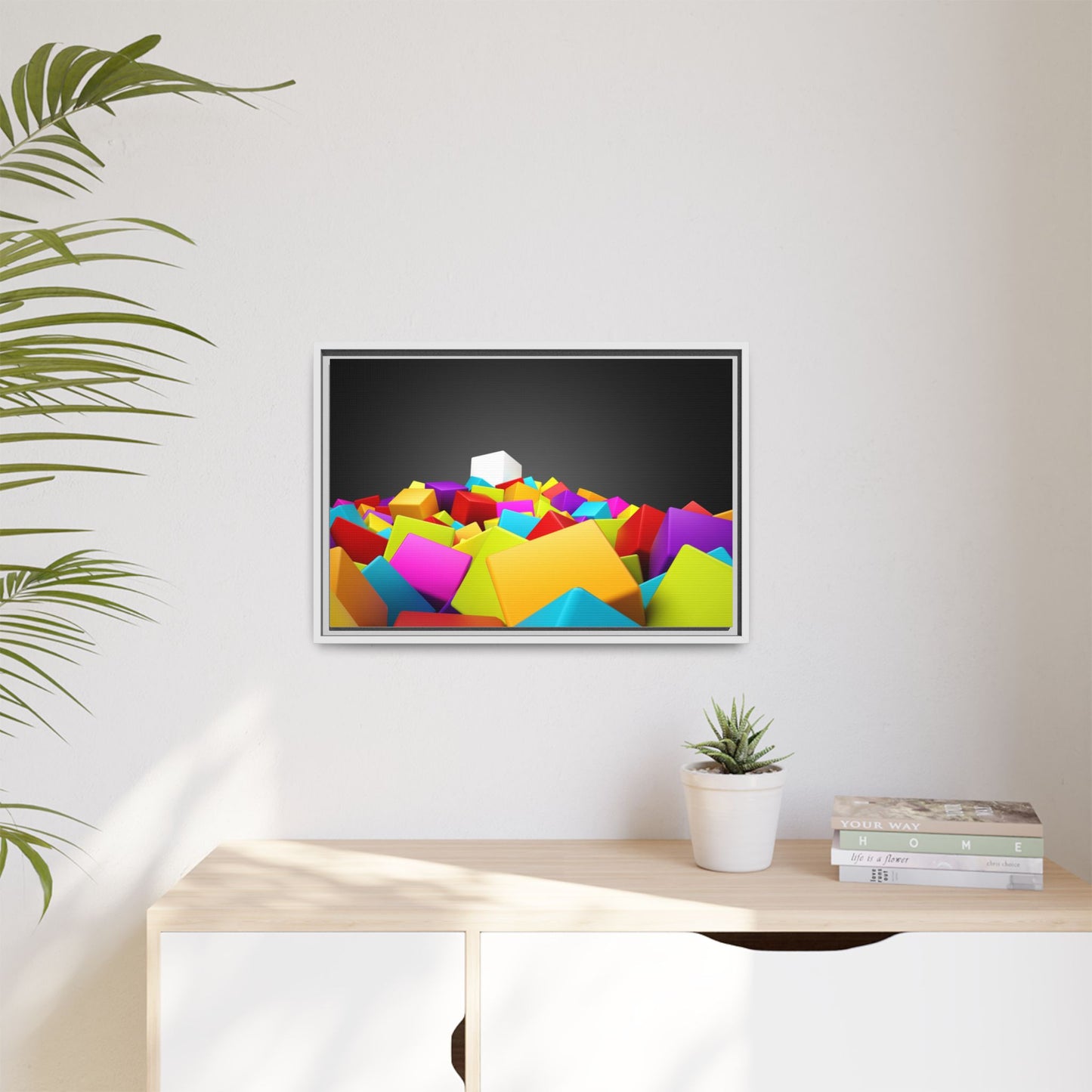 Vibrant Multi-Color Framed Canvas Art - Modern Geometric Decor