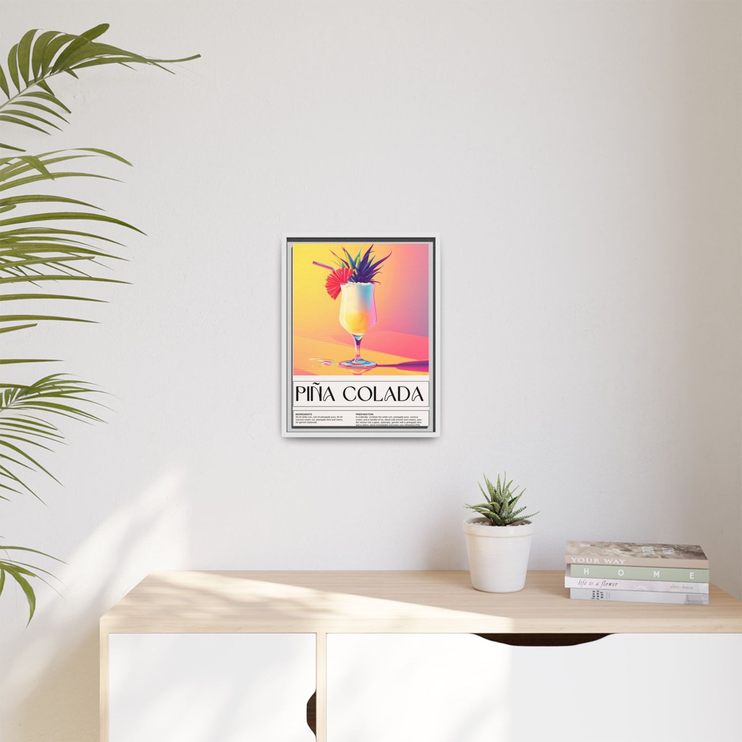 Piña Colada Art Print, Tropical Wall Decor, Summer Vibes Framed Canvas, Cocktail Lover Gift, Home Bar Decoration