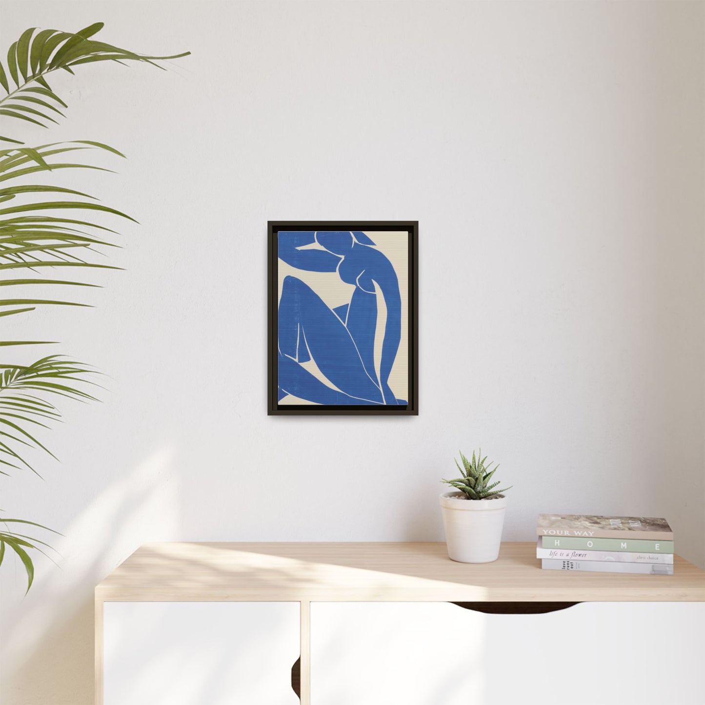 Contemporary Framed Canvas Art - Blue Abstract Figure, Modern Home Decor, Gift for Art Lovers, Stylish Wall Art, Feminine Vibe