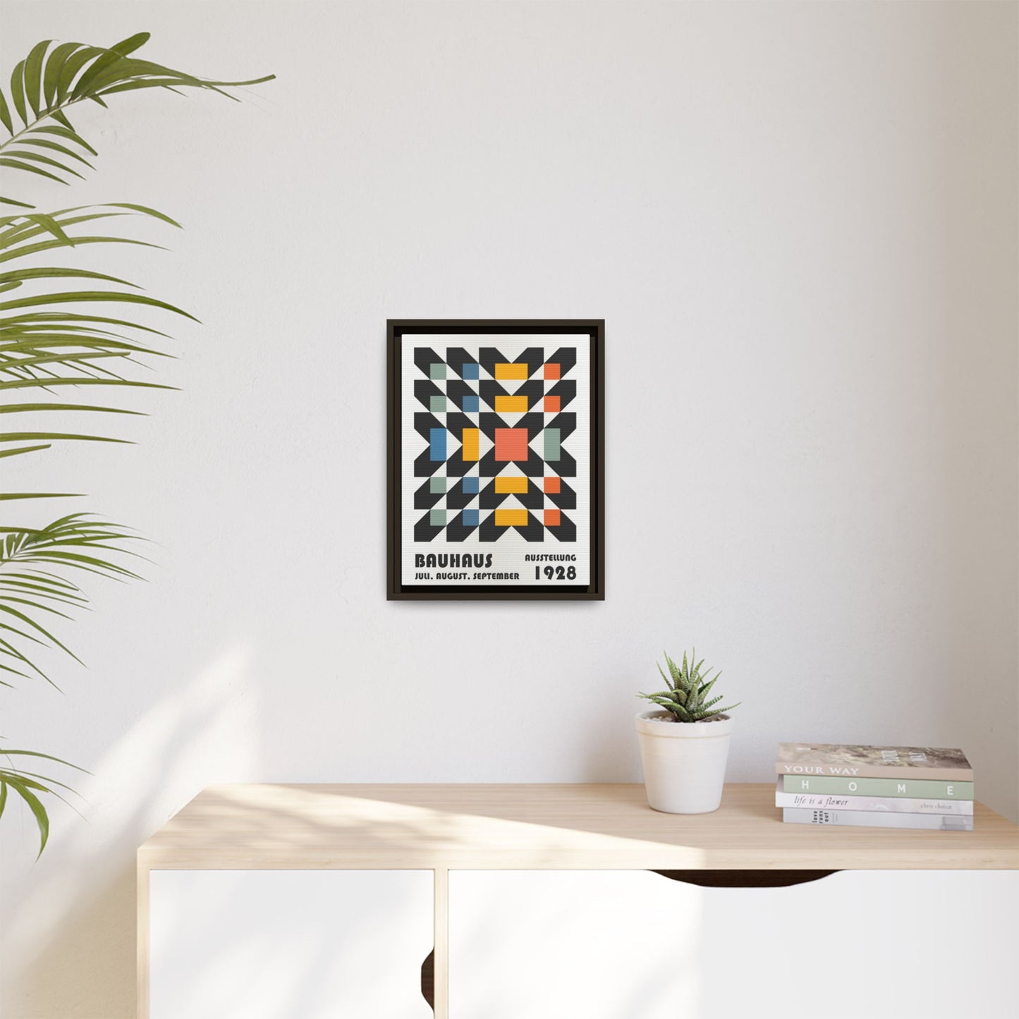 Bauhaus-Inspired Framed Canvas Art - Retro Multi-Color Wall Decor