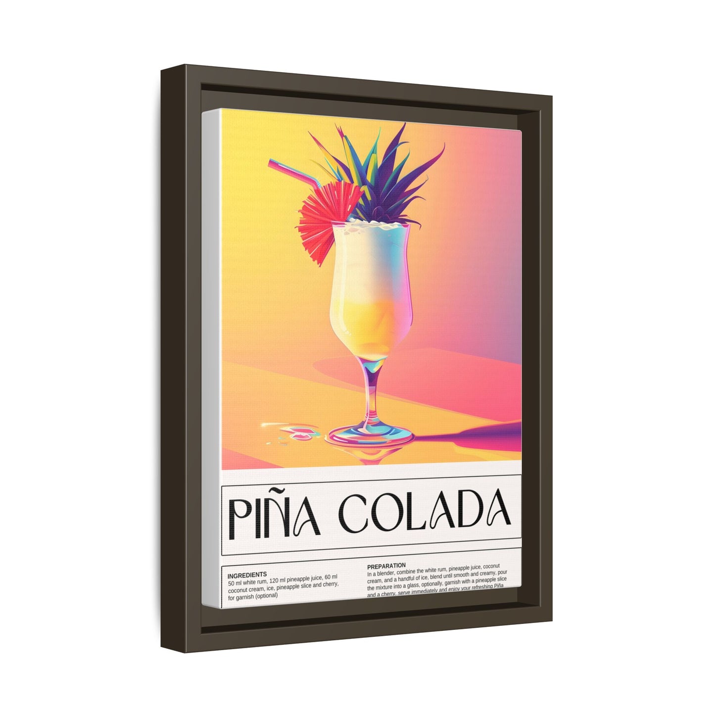 Piña Colada Art Print, Tropical Wall Decor, Summer Vibes Framed Canvas, Cocktail Lover Gift, Home Bar Decoration
